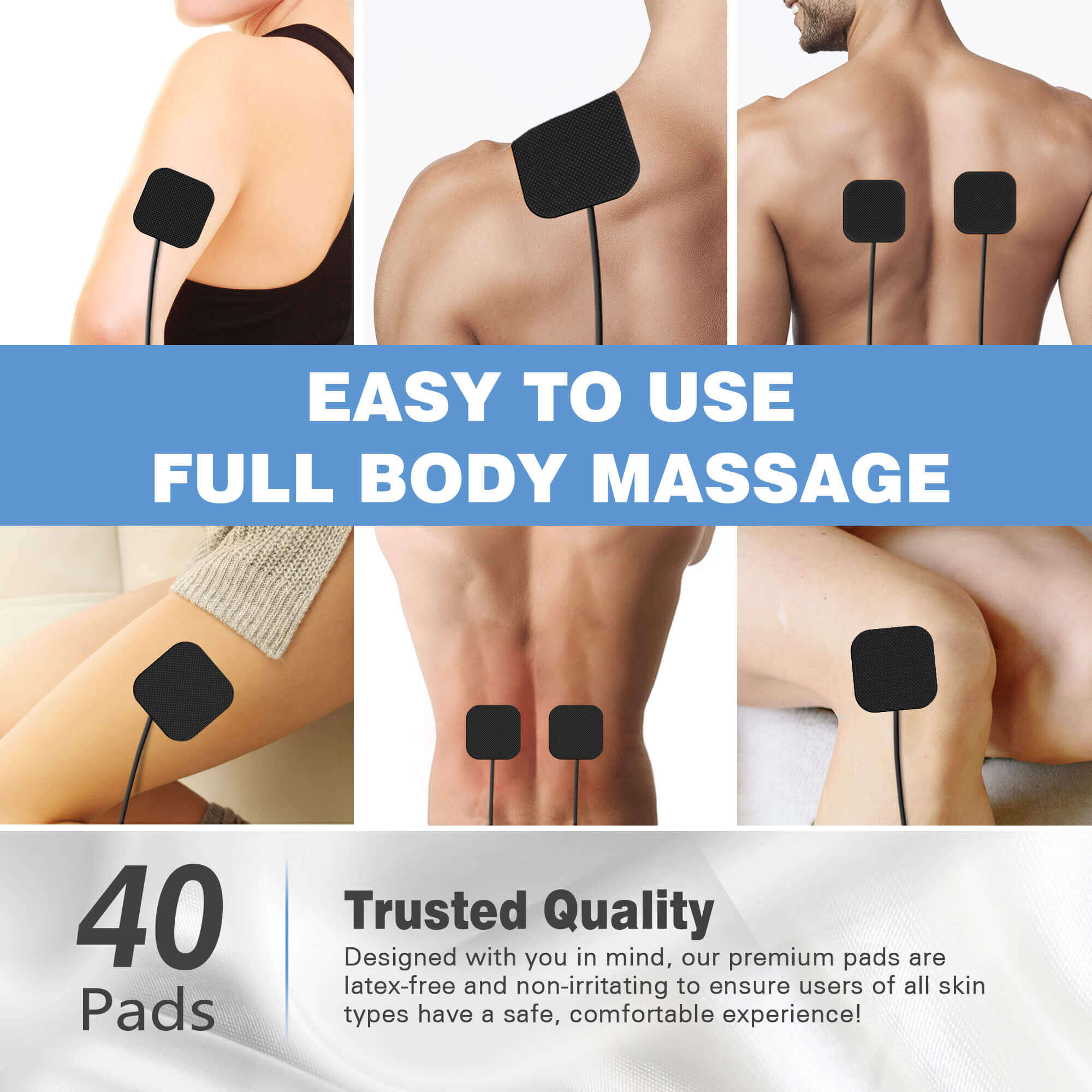 DONECO replacement pads for tens unit - 40 Pcs - 2x2in easy to use full body massage