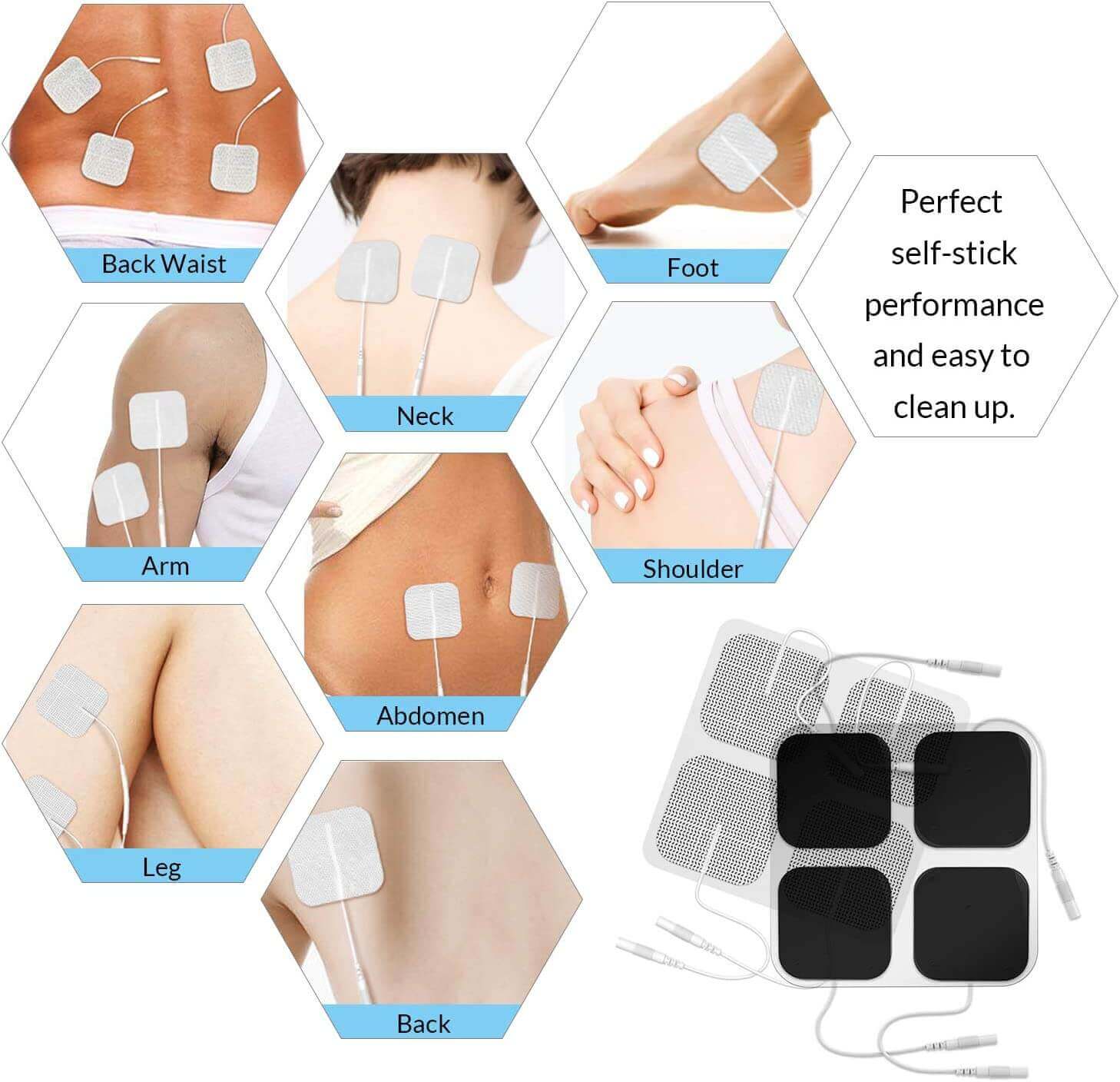 DONECO replacement pads for tens unit - 48 Pcs - 2x2in use of where is feels pain on your body
