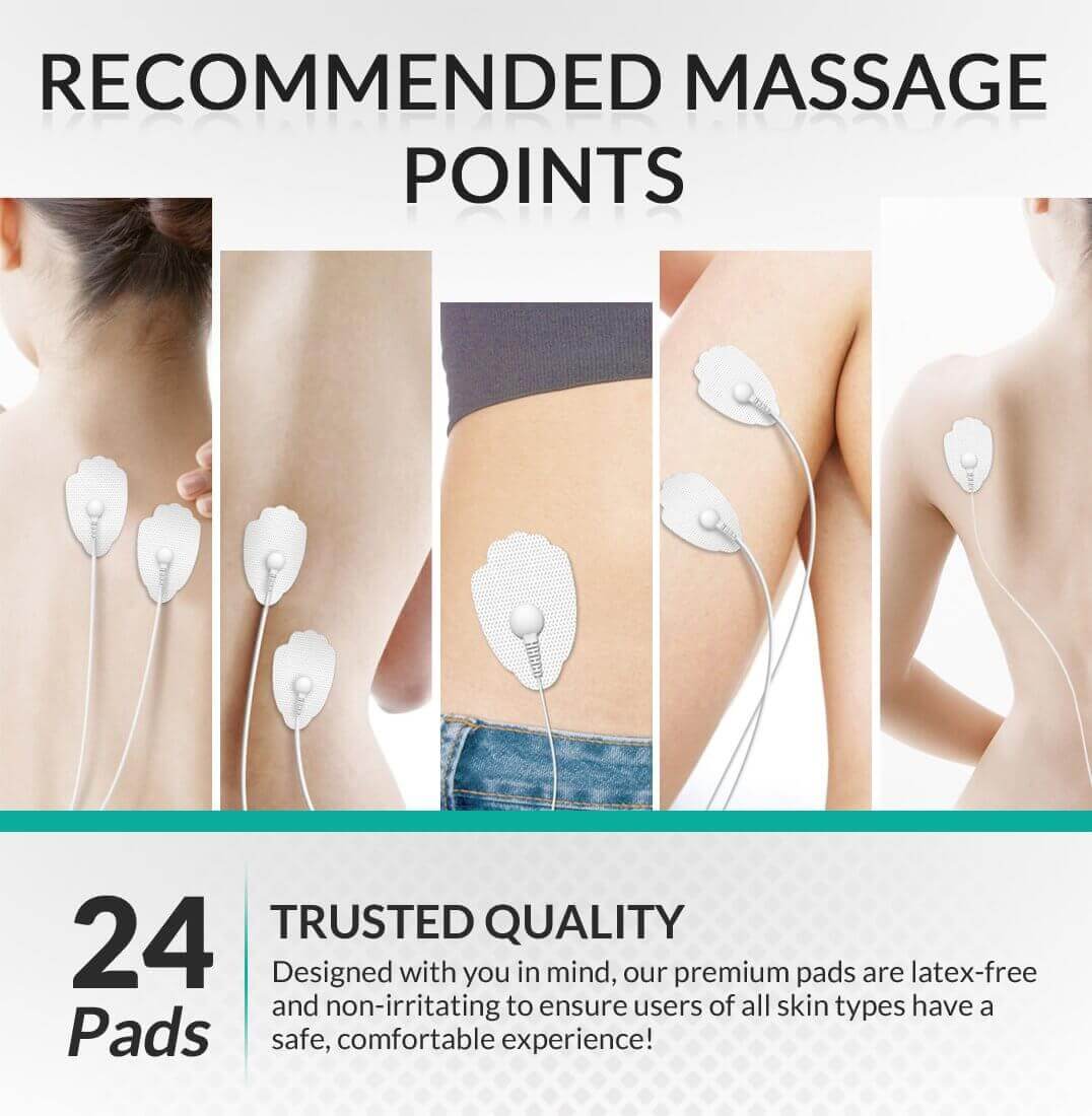 DONECO replacement pads for tens unit - Snap 24 Pcs TENS Electrodes Pads - recommended massage points