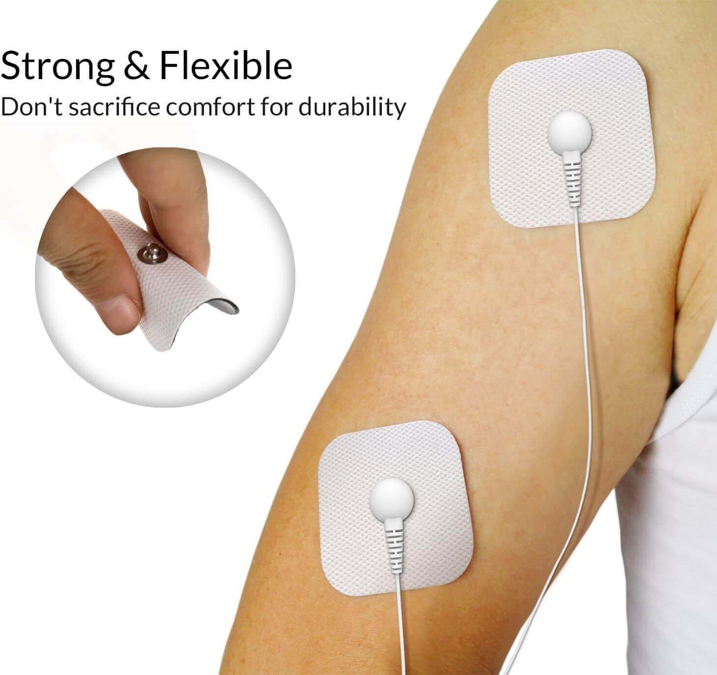 DONECO Electrodes Pads - 2in Square TENS Unit - Snap On Pads 24 Pcs for TENS Therapy - strong flexible