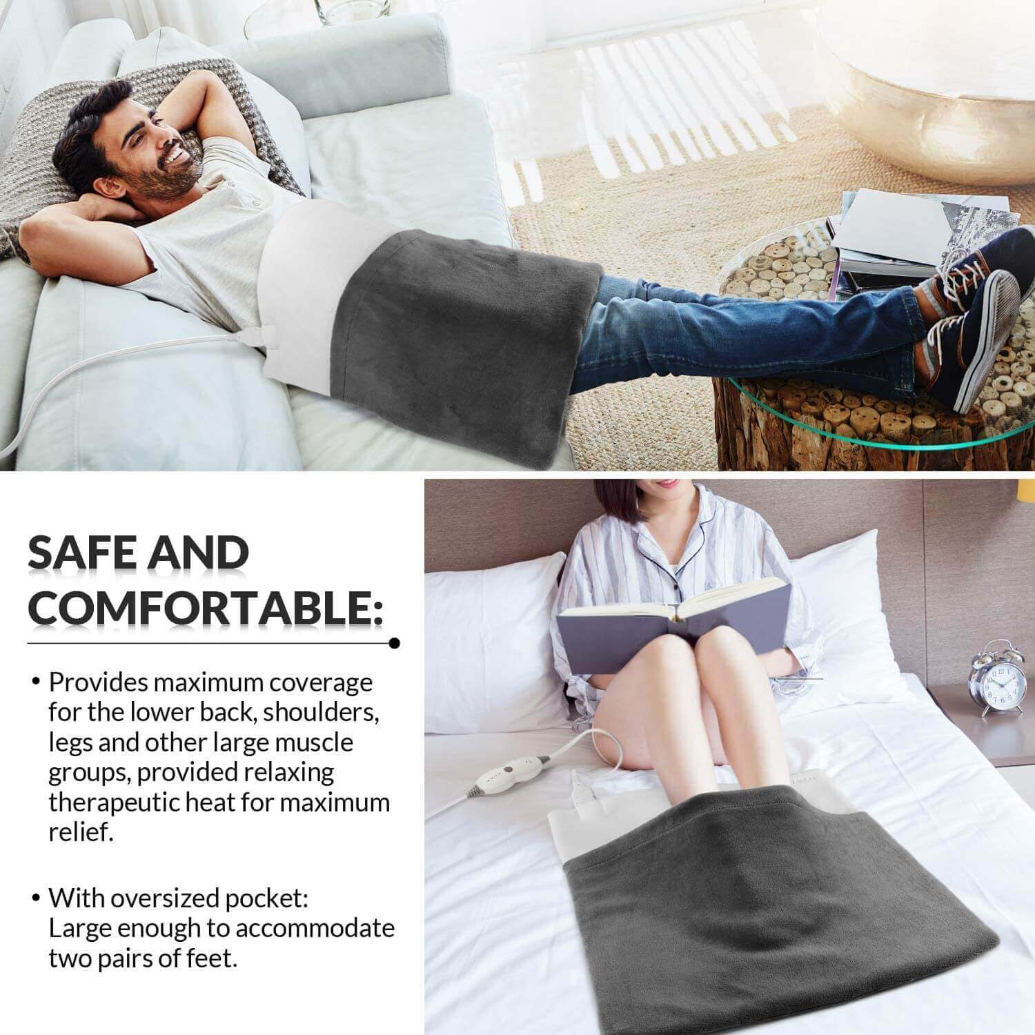DONECO King Size Heating Pad (22 x 22 in), Electric Foot Warmer with 4 Temperature Settings and Fast-Heating Technology - safe and comfortable